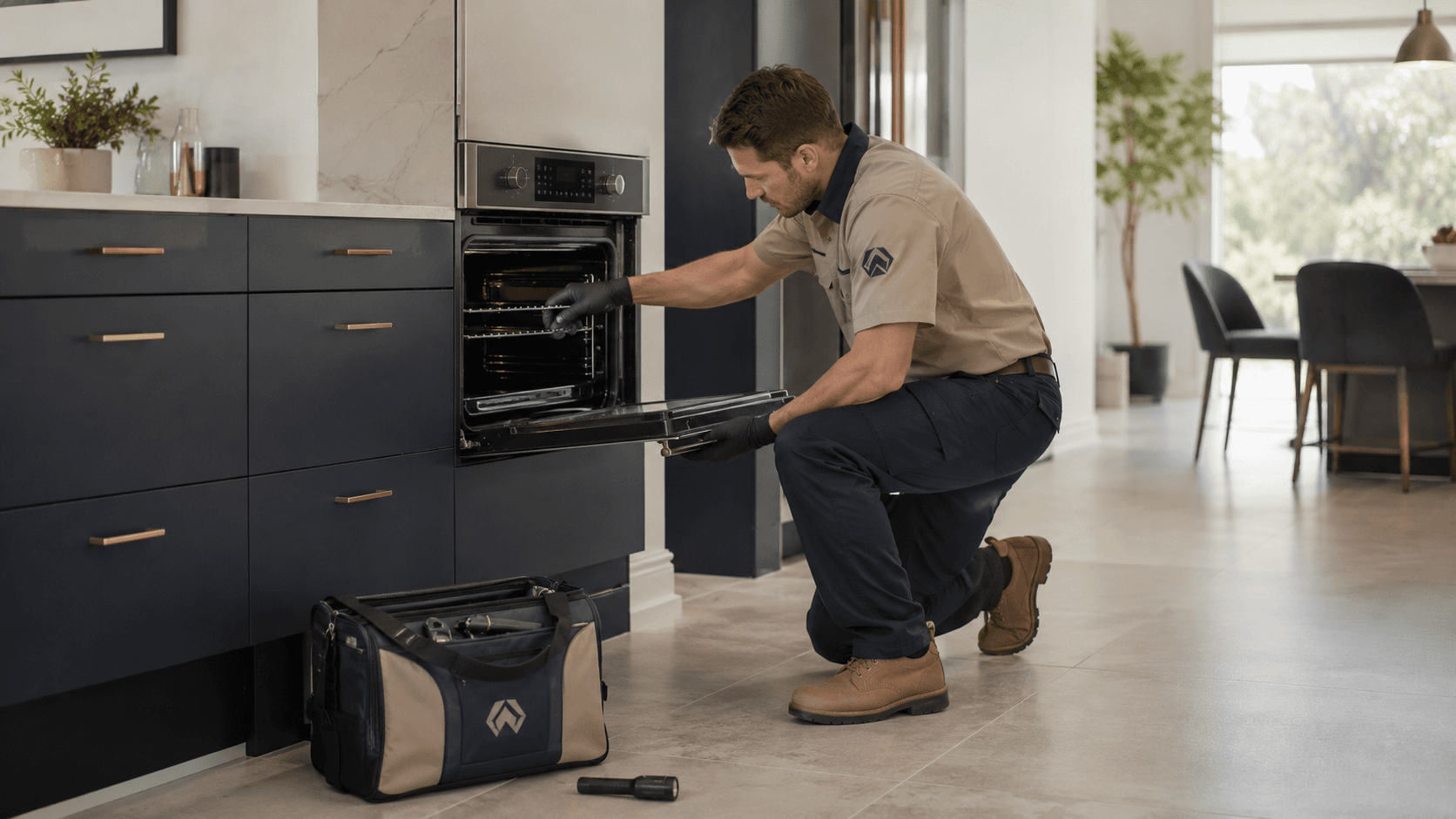 Technician repairing a home appliance